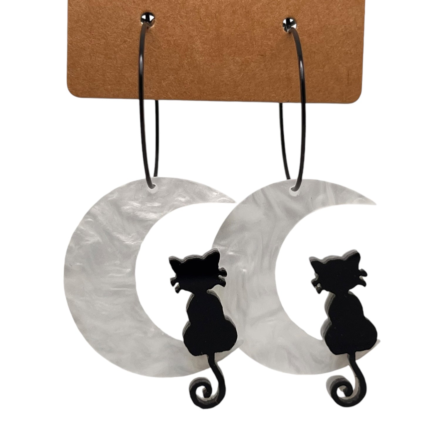 Sitting Cat Moon Charm Earrings