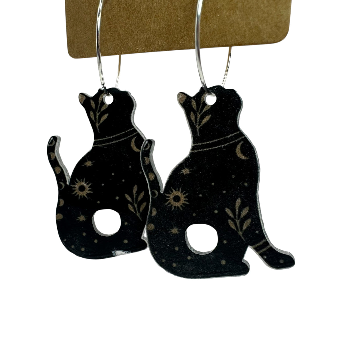 Celestial Black Cat Charm Earrings