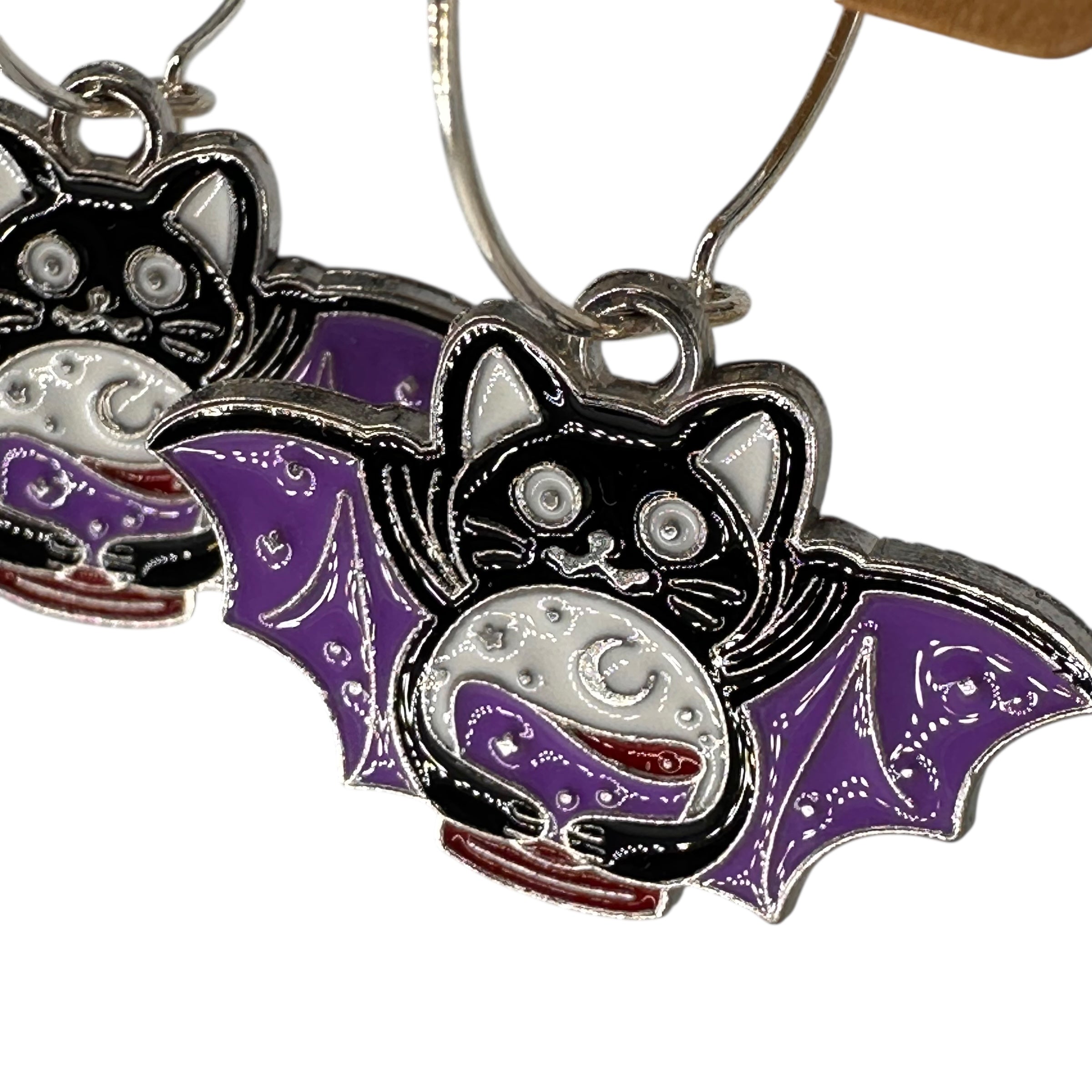 Purple & Black Bat Charm Earrings