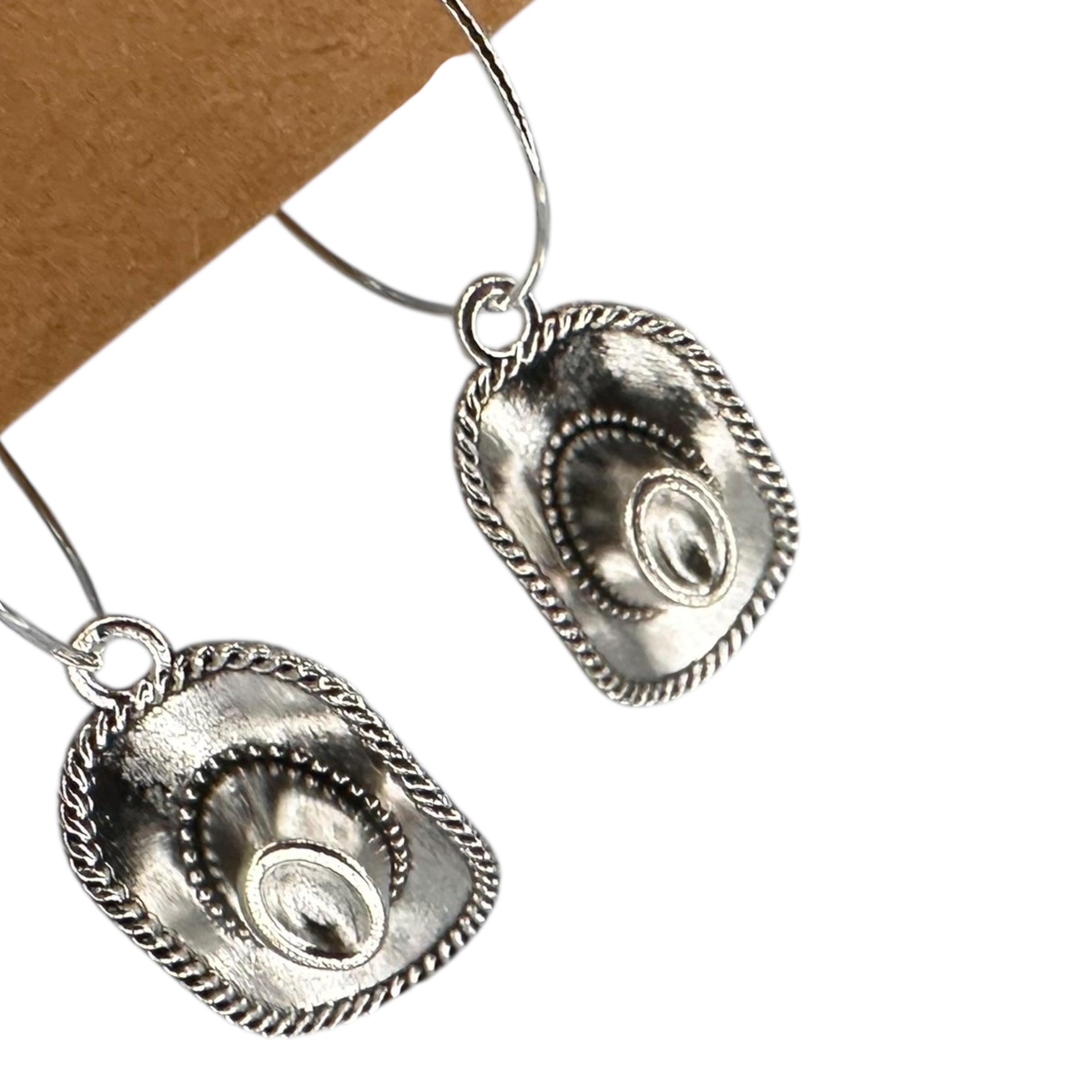Silver Cowboy Hat Charm Earrings