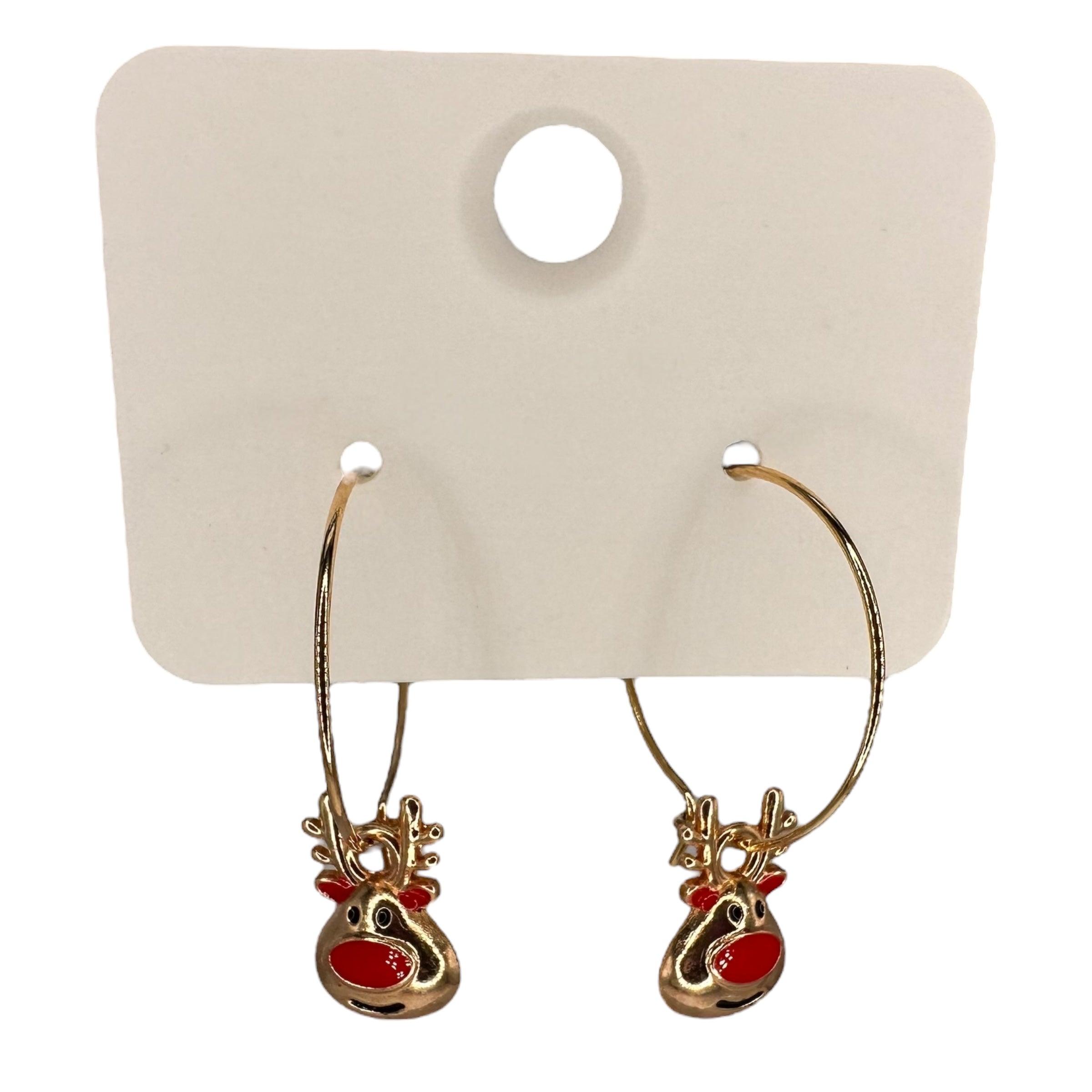 Tiny Gold Rudolph Face Charm Earrings