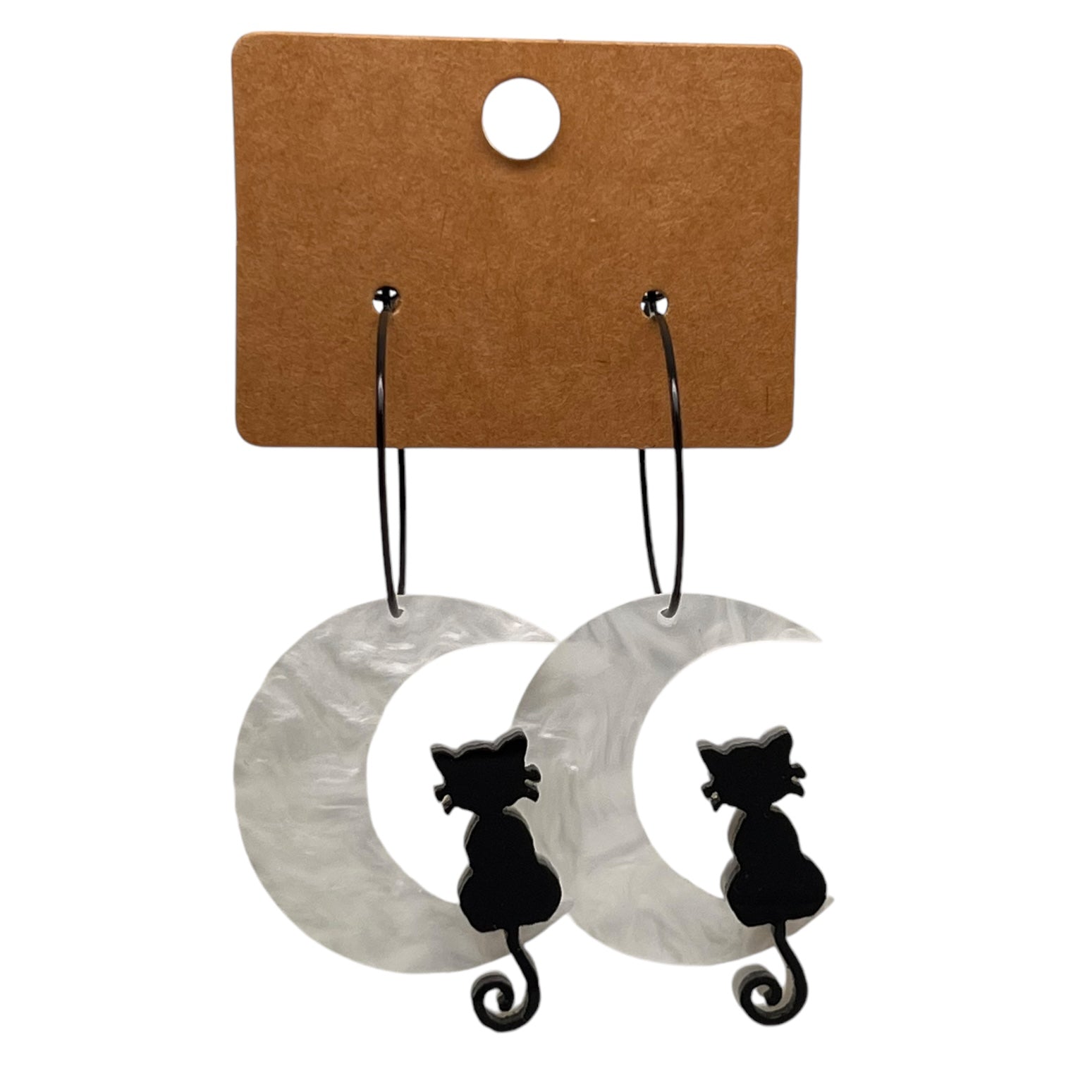 Sitting Cat Moon Charm Earrings