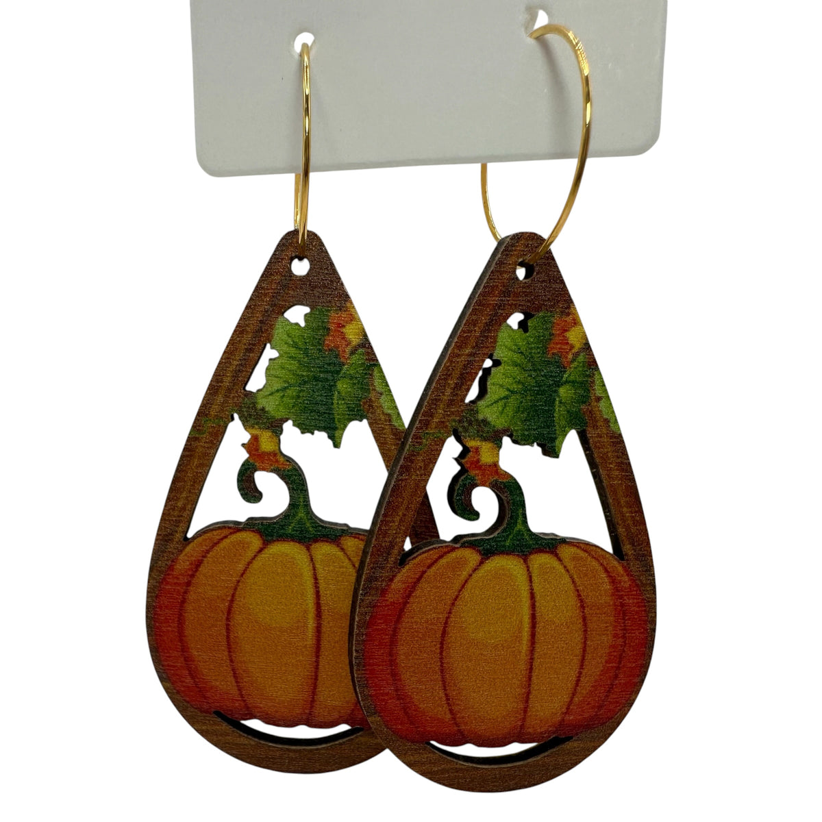 Pumpkin Vine Wooden Charm Earrings