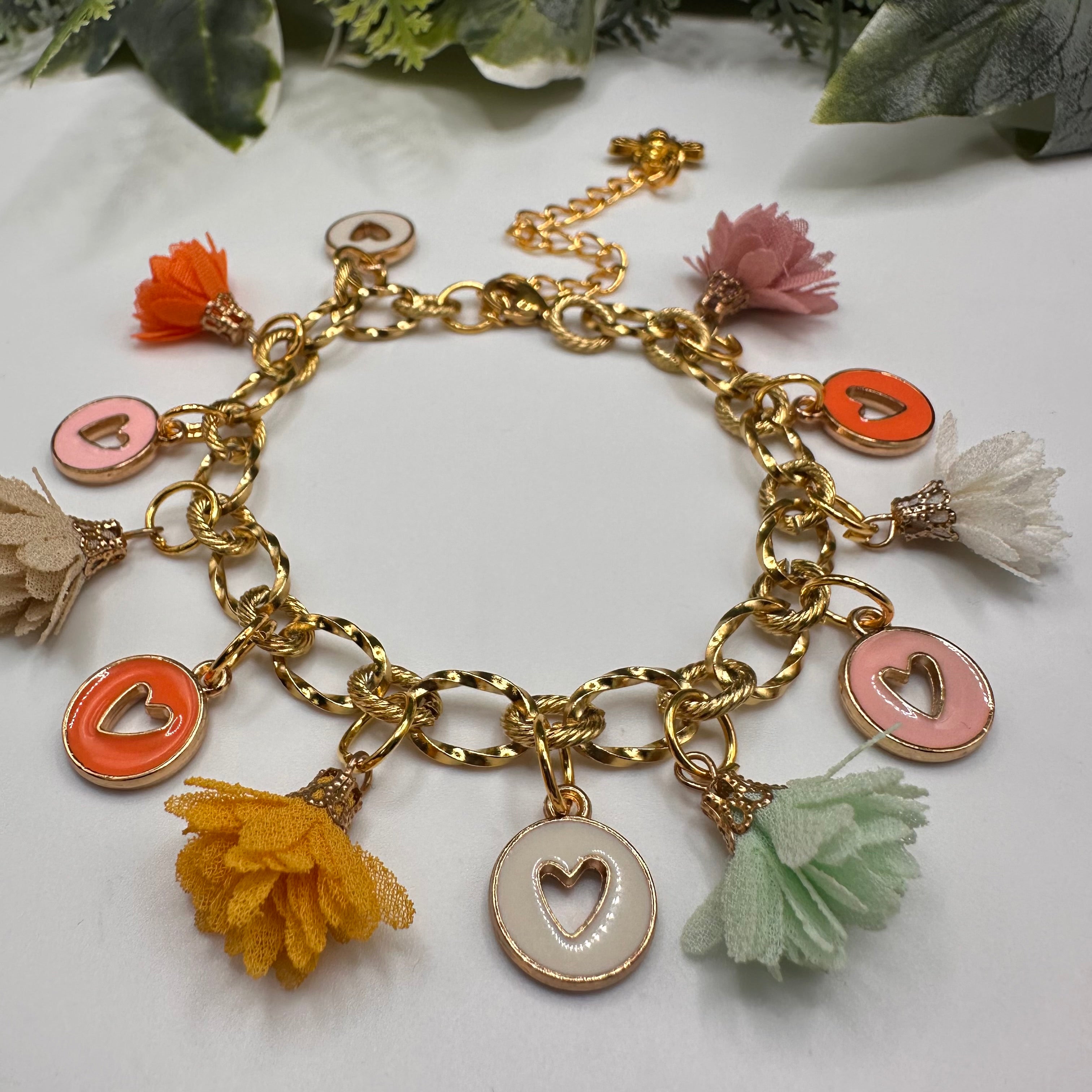 Pastel Boho Flower & Heart Charm Bracelet