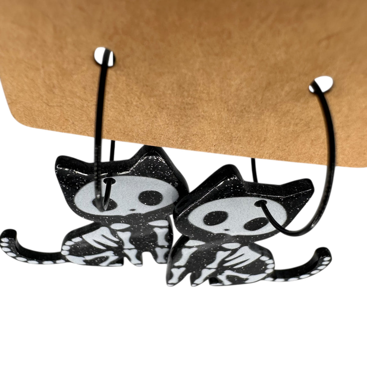 Skeleton cat charm earrings — Rebel Aura handmade jewellery