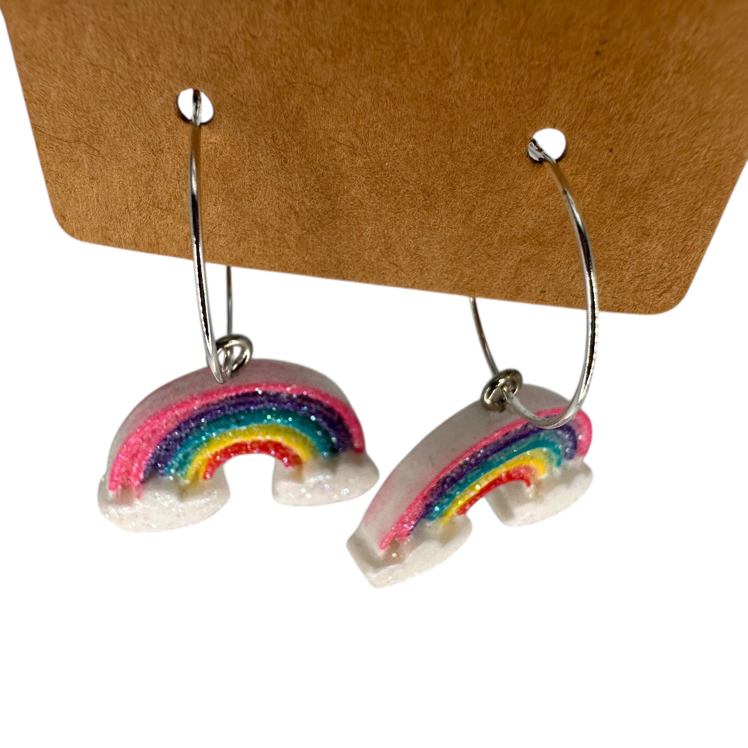 Pink Glitter Rainbow Charm Earrings