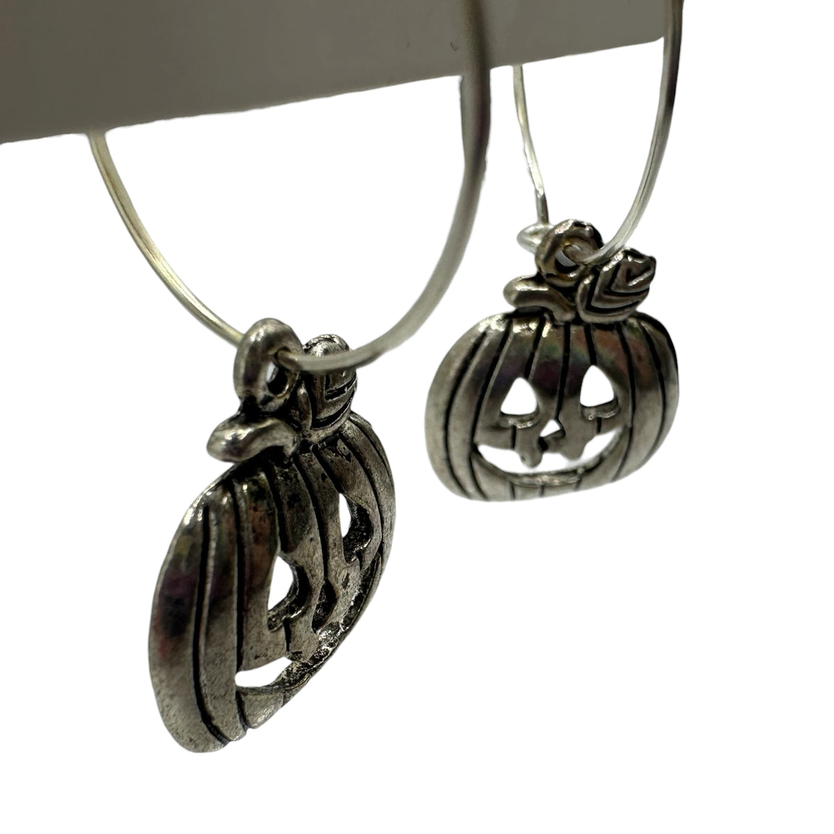 Silver Carved Pumpkin Charm Earrings