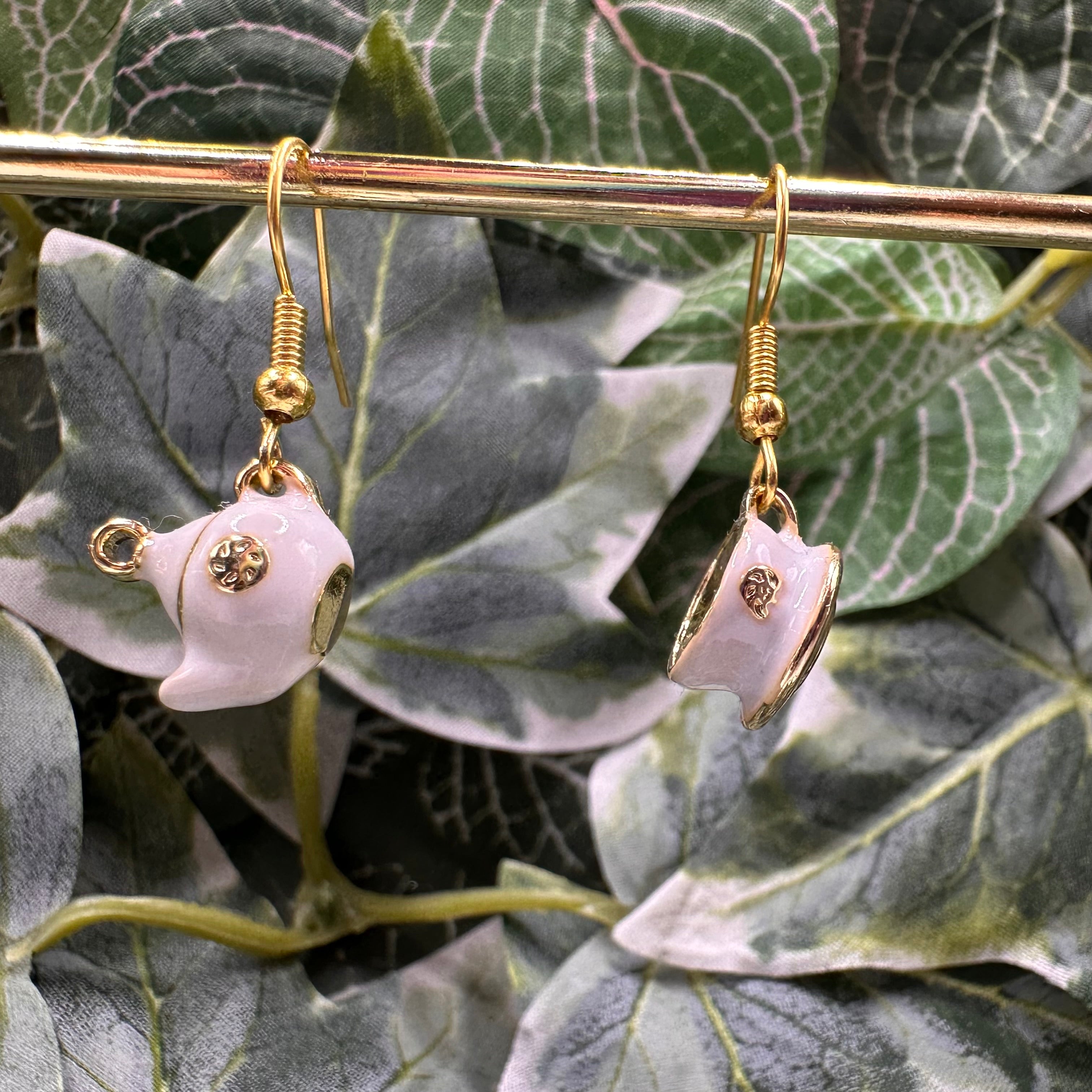 White Teapot & Teacup Charm Earrings
