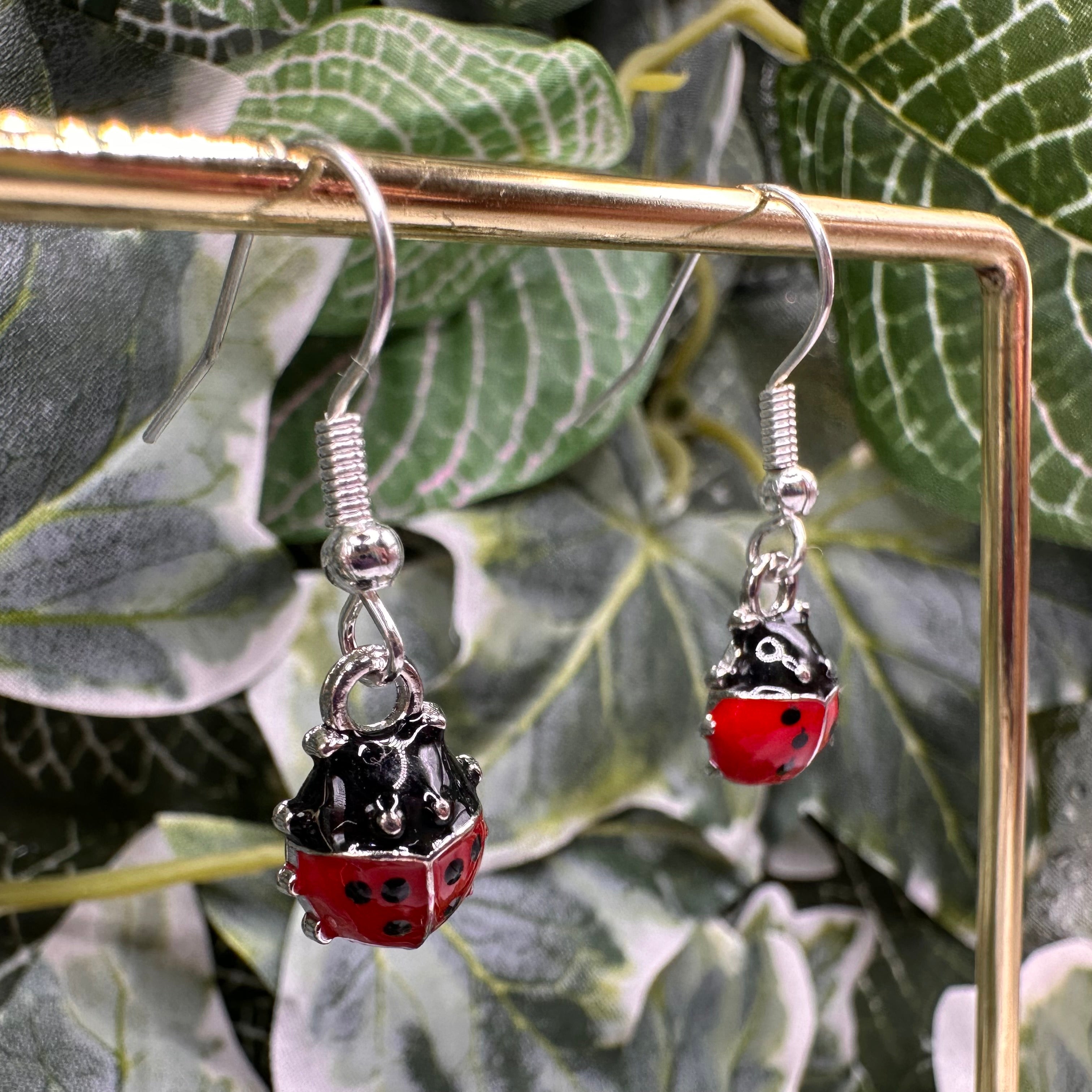 Silver Ladybird Charm Earrings