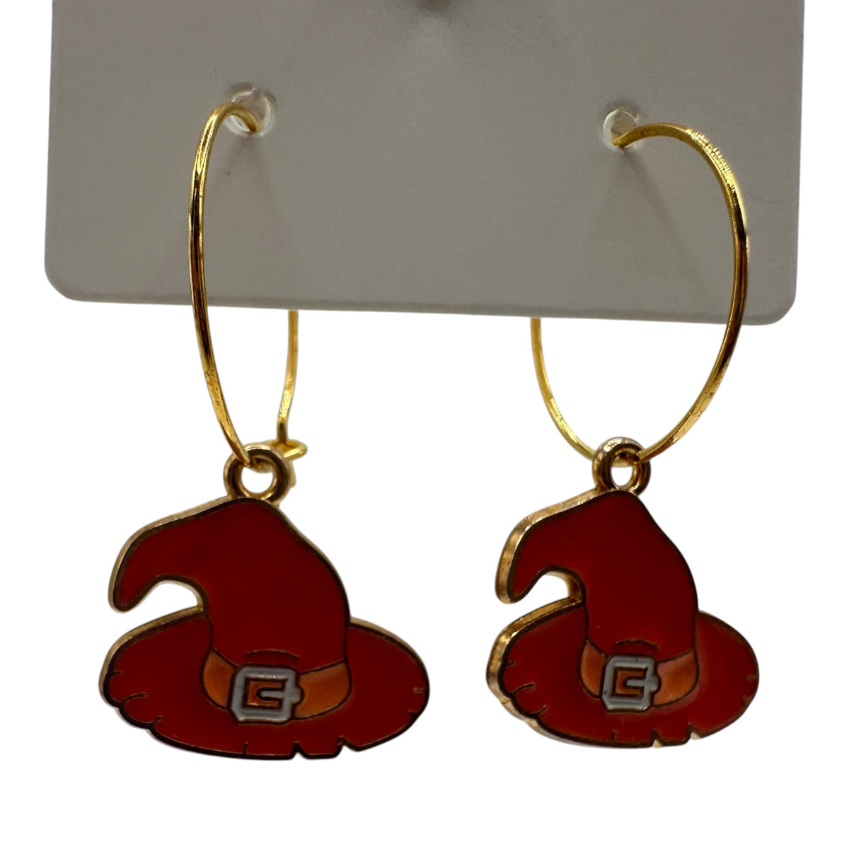 Orange Witch Hat Charm Earrings