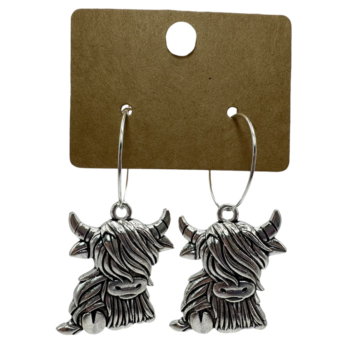 Silver Highland Cow Charm Earrings