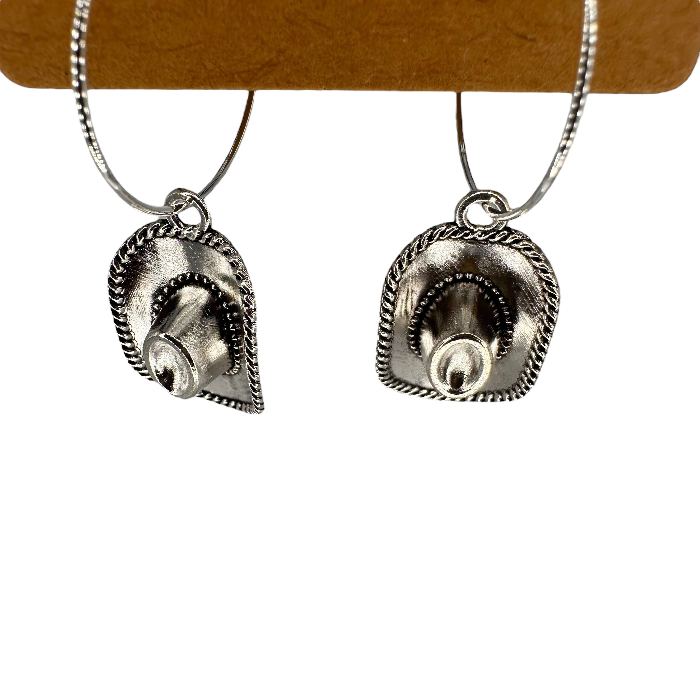 Silver Cowboy Hat Charm Earrings