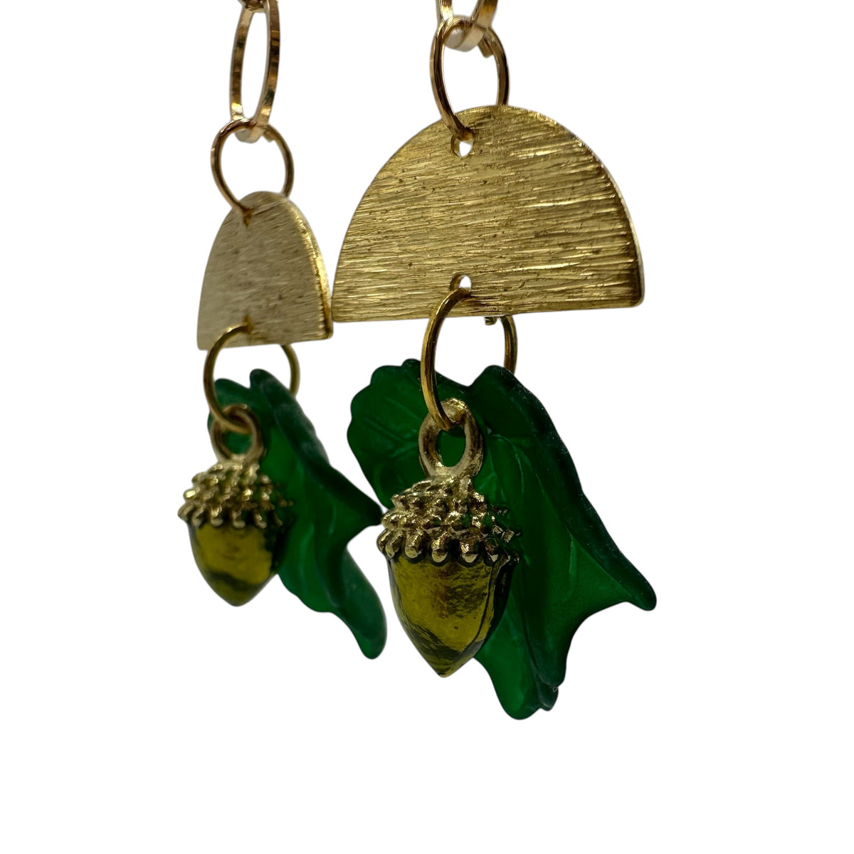 Oak & Ivy Acorn Earrings – champagne gold-tone leaf and acorn charm earrings
