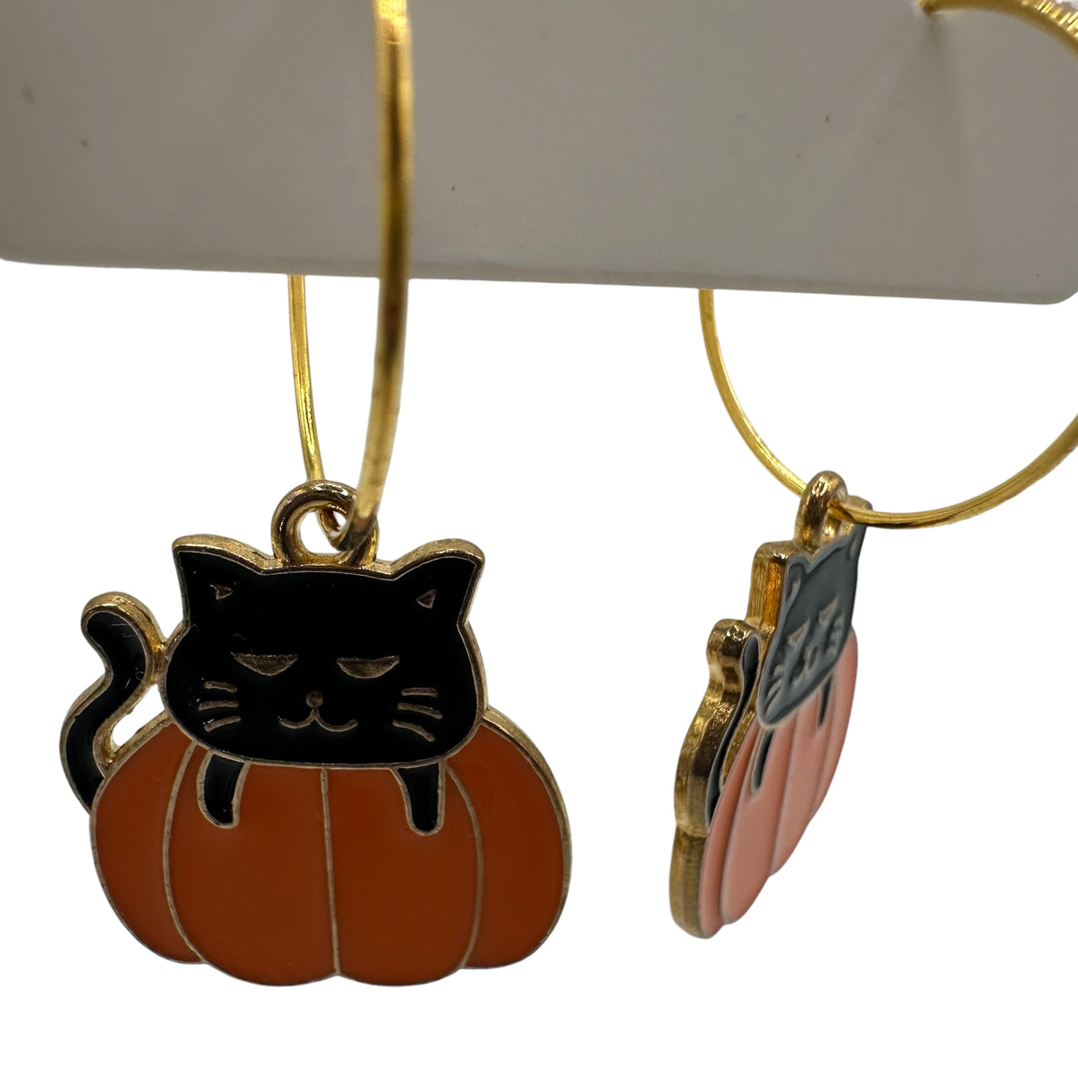 Black Cat in a Pumpkin Charm Earrings