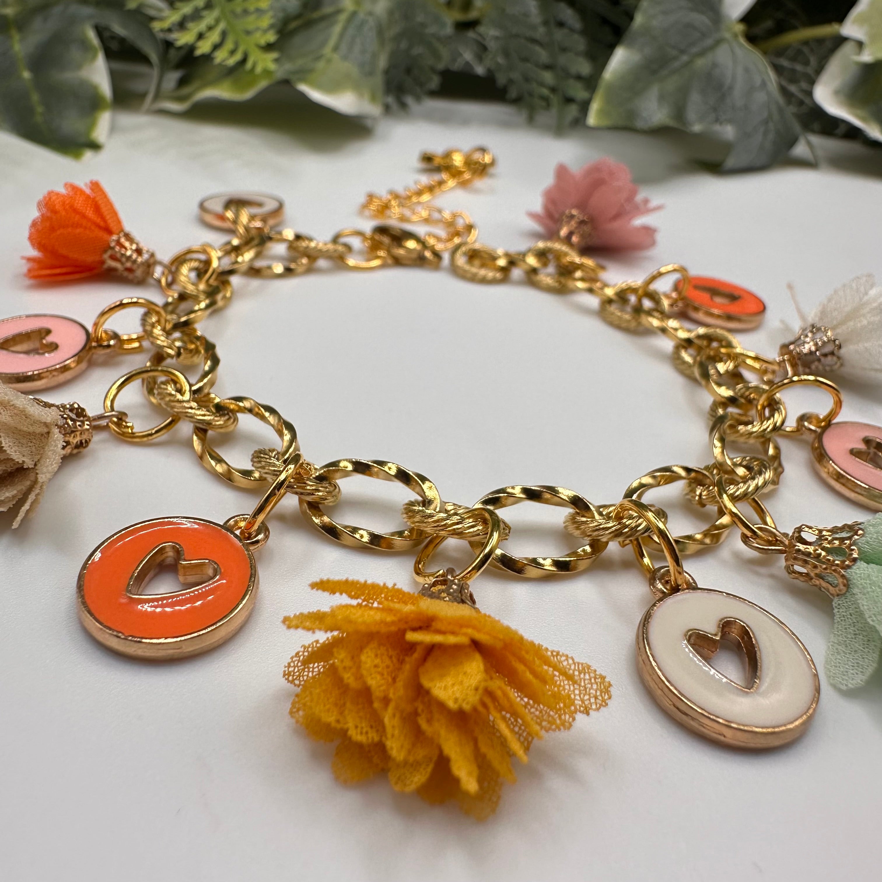 Pastel Boho Flower & Heart Charm Bracelet