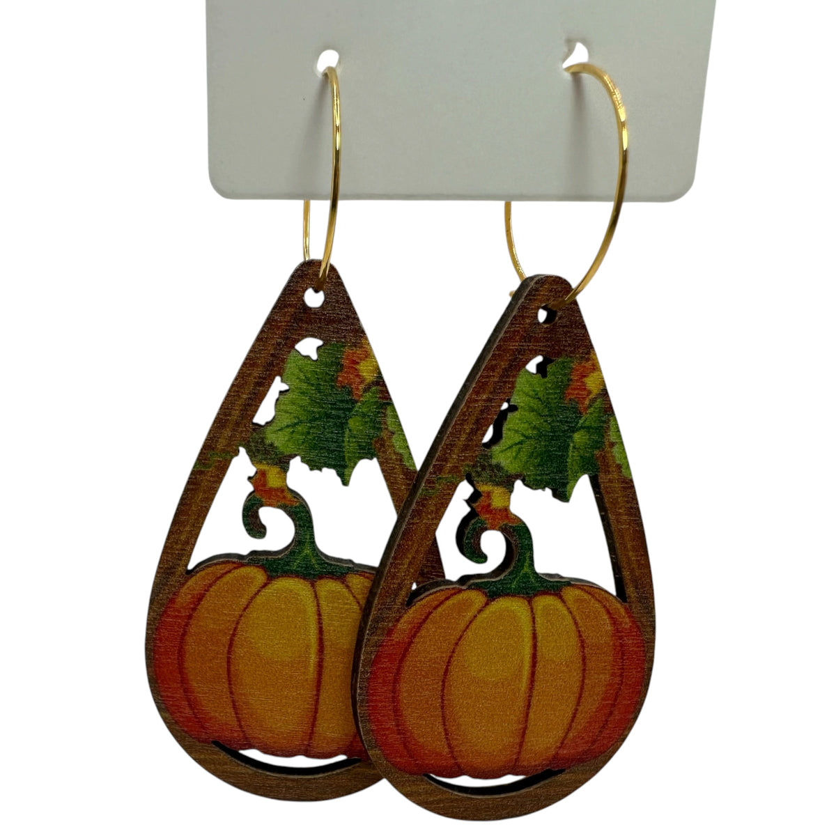 Pumpkin Vine Wooden Charm Earrings