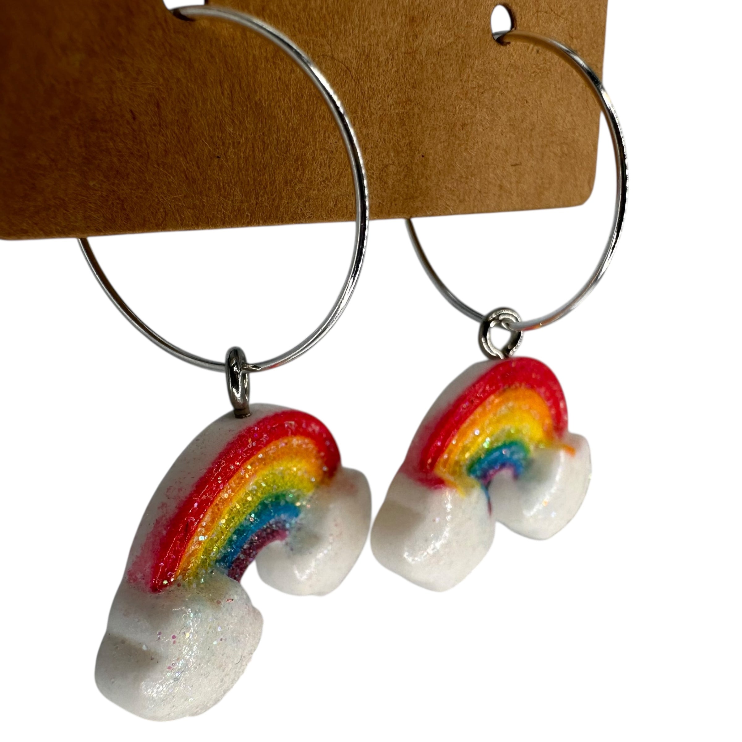 Red Glitter Rainbow Charm Earrings