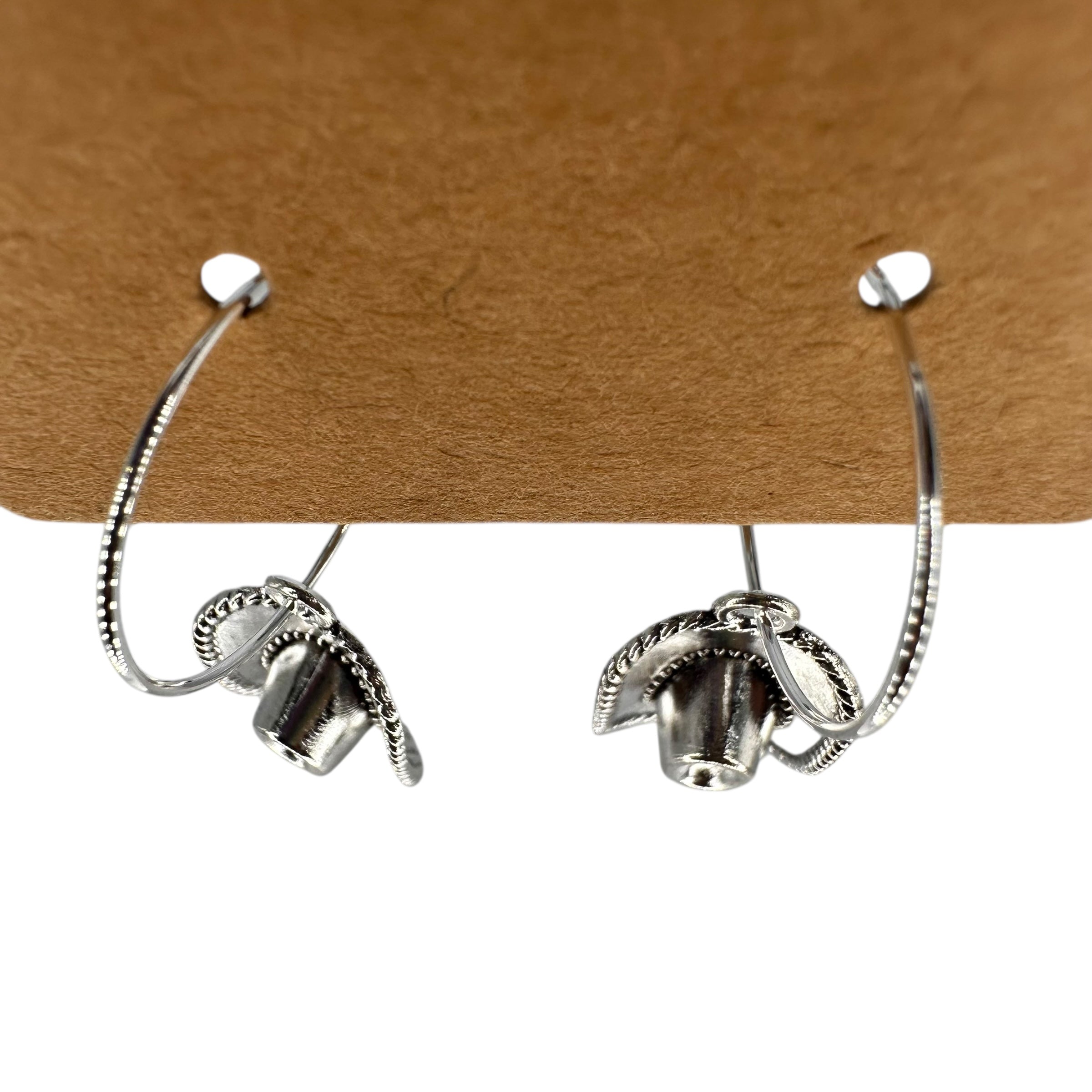 Silver Cowboy Hat Charm Earrings