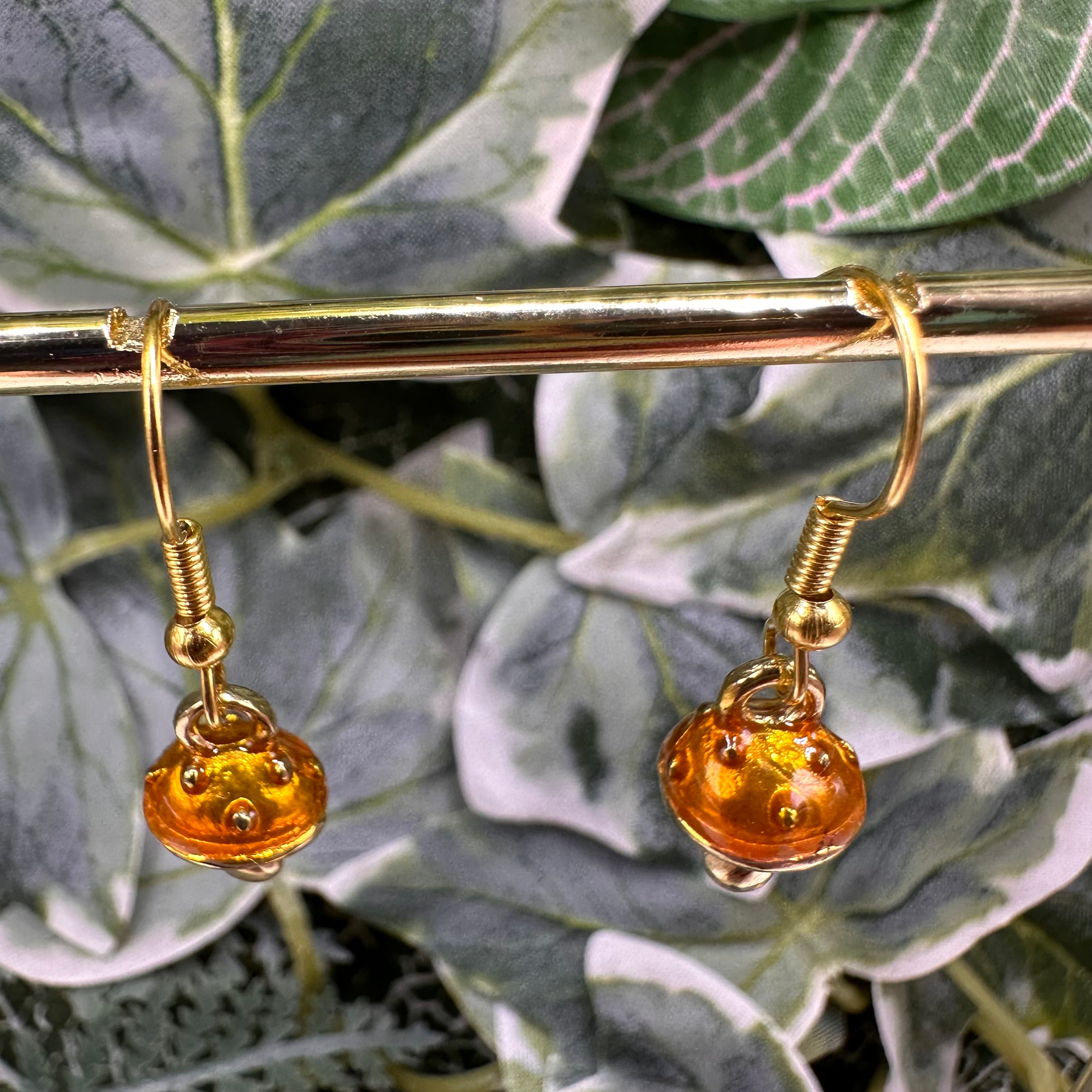 Autumn Orange Toadstool Charm Earrings