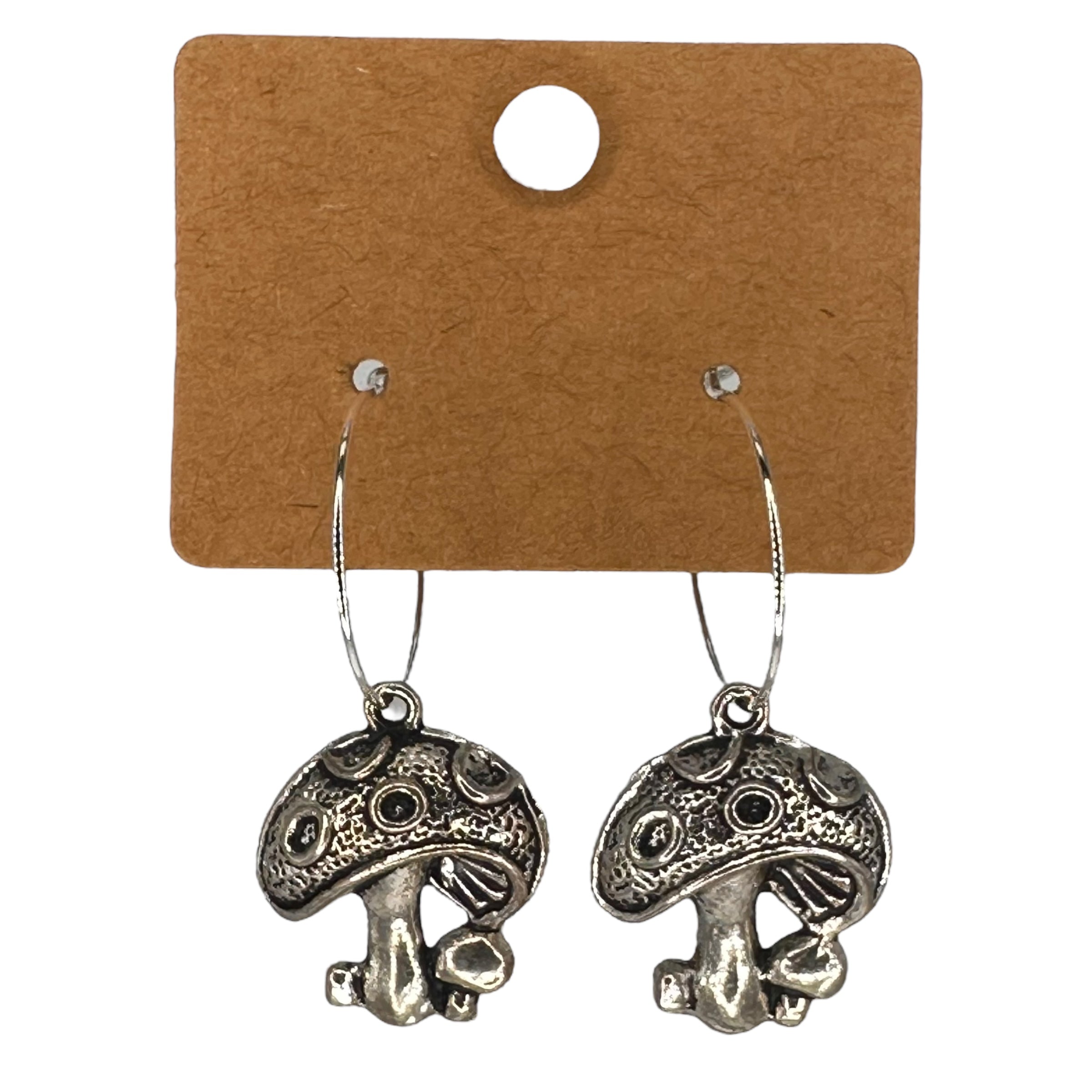 Silver Toadstool Charm Earrings