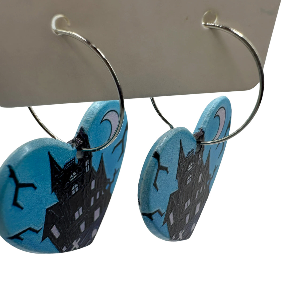 Haunted House Heart Charm Earrings