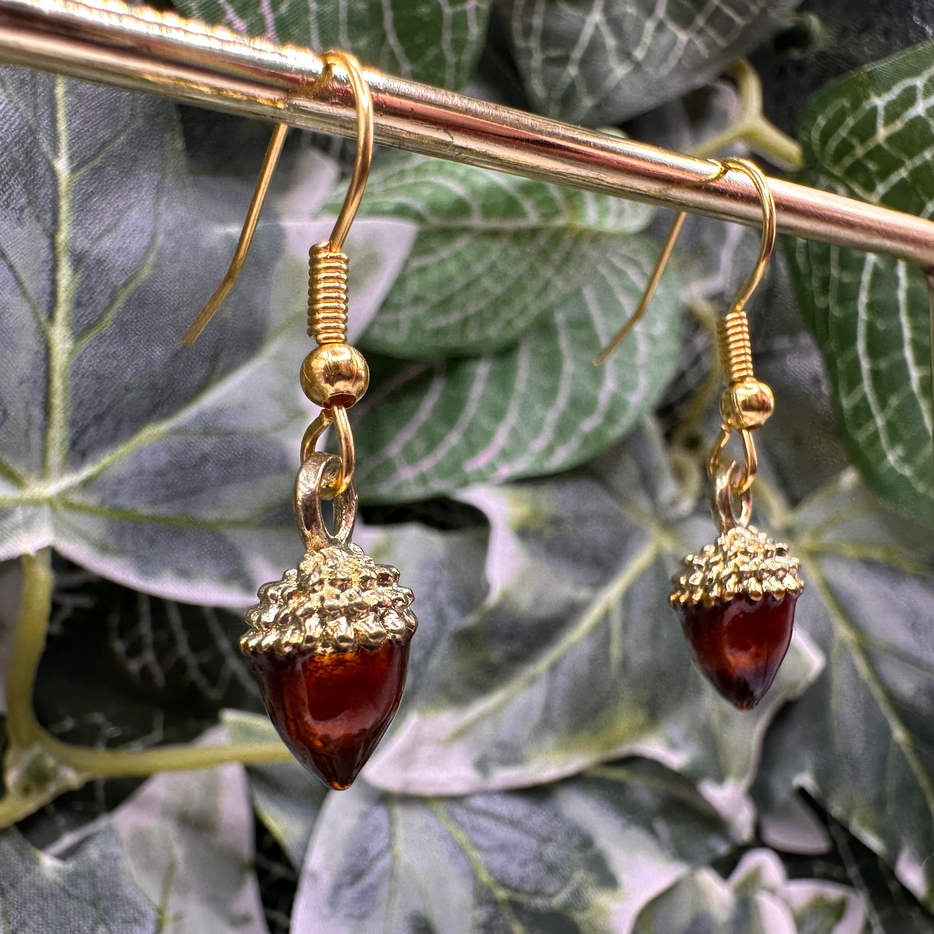 Brown Acorn Charm Earrings