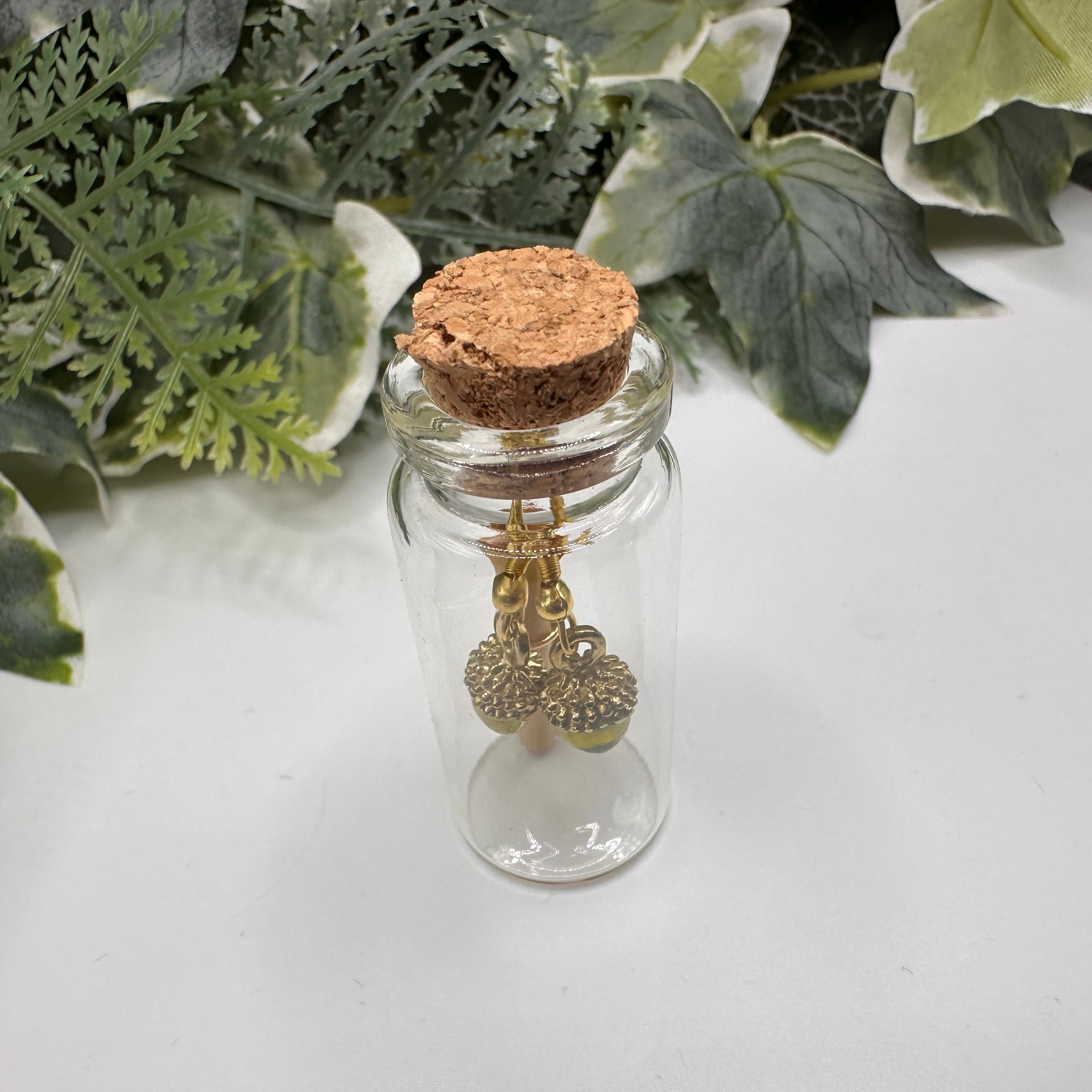 Green Acorn Bottled Charm Earrings - Gift Boxed