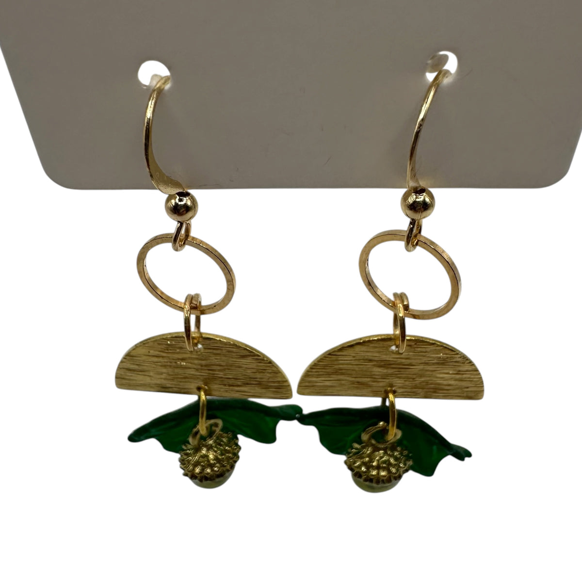 Oak & Ivy Acorn Earrings – champagne gold-tone leaf and acorn charm earrings