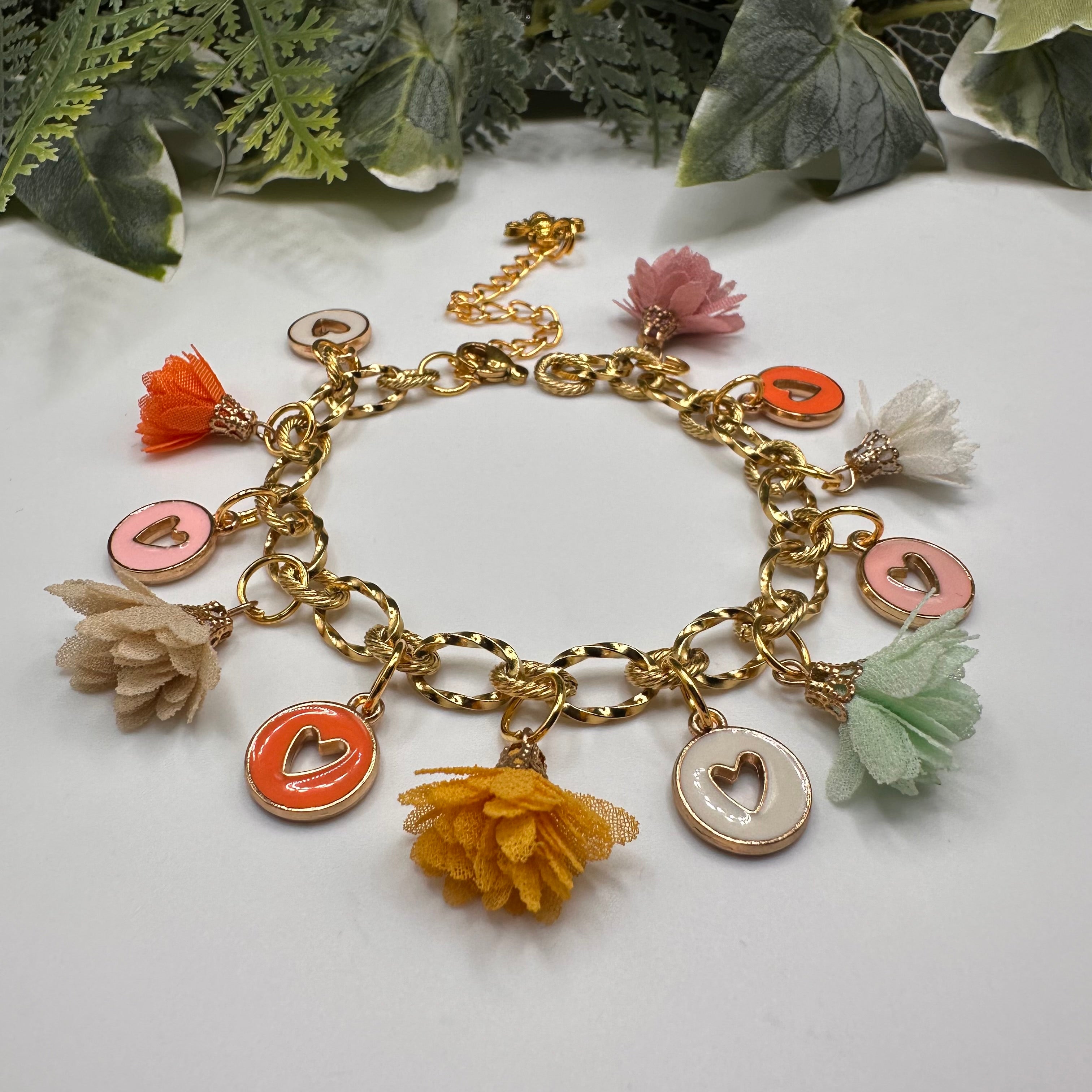 Pastel Boho Flower & Heart Charm Bracelet
