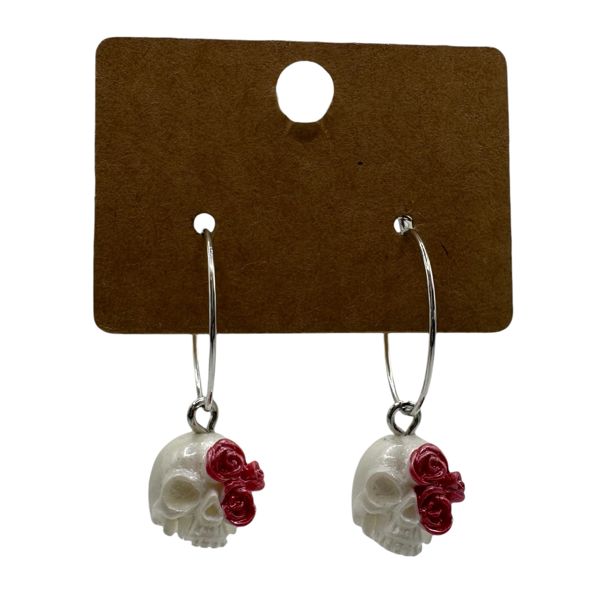 Pearl-White Rose Skull Charm Earrings
