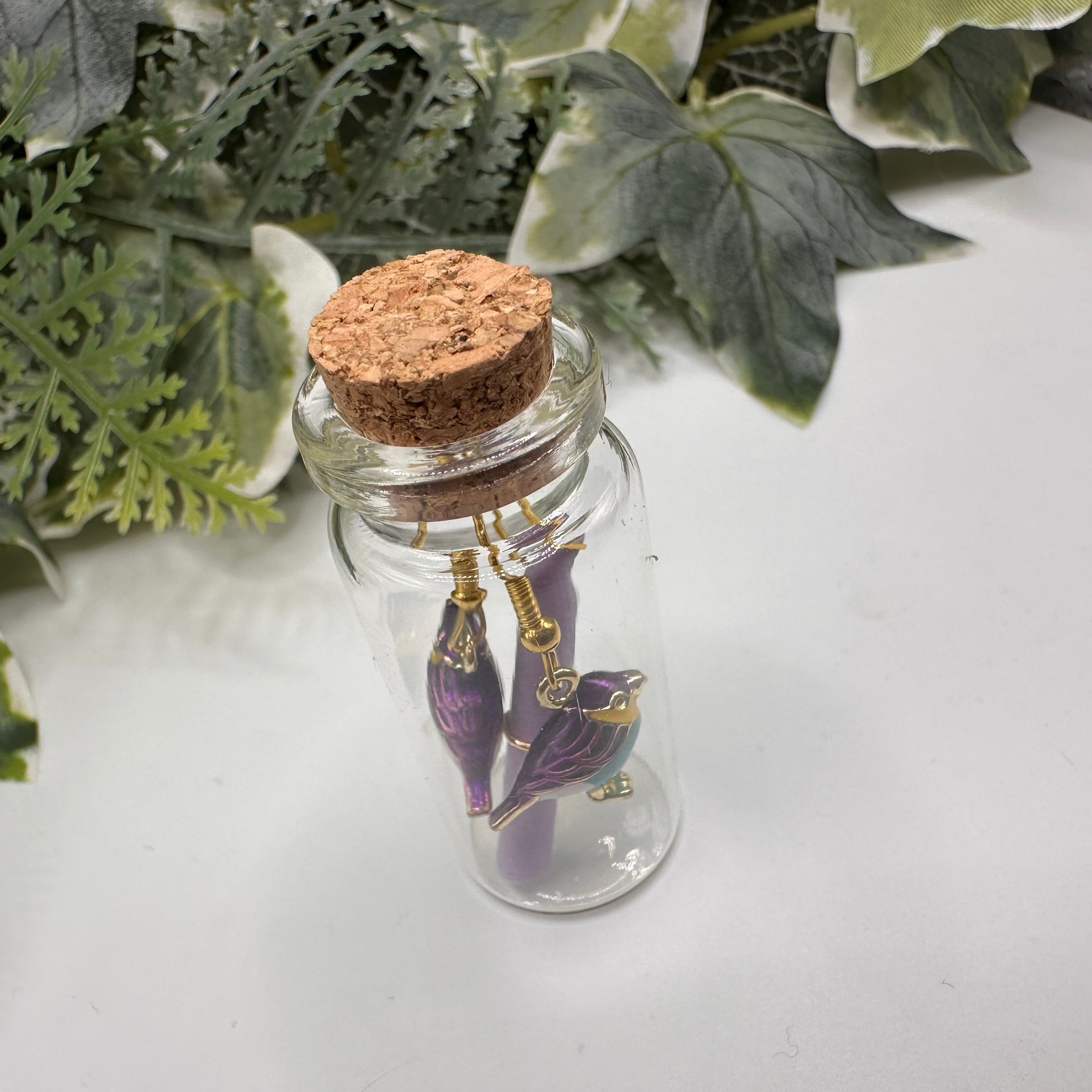 Purple Bird Bottled Charm Earrings - Gift Boxed