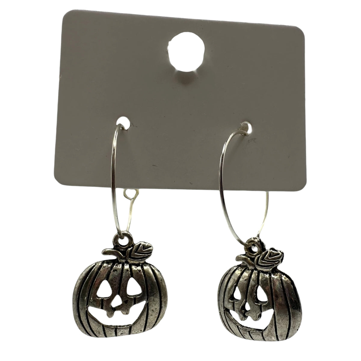 Silver Carved Pumpkin Charm Earrings
