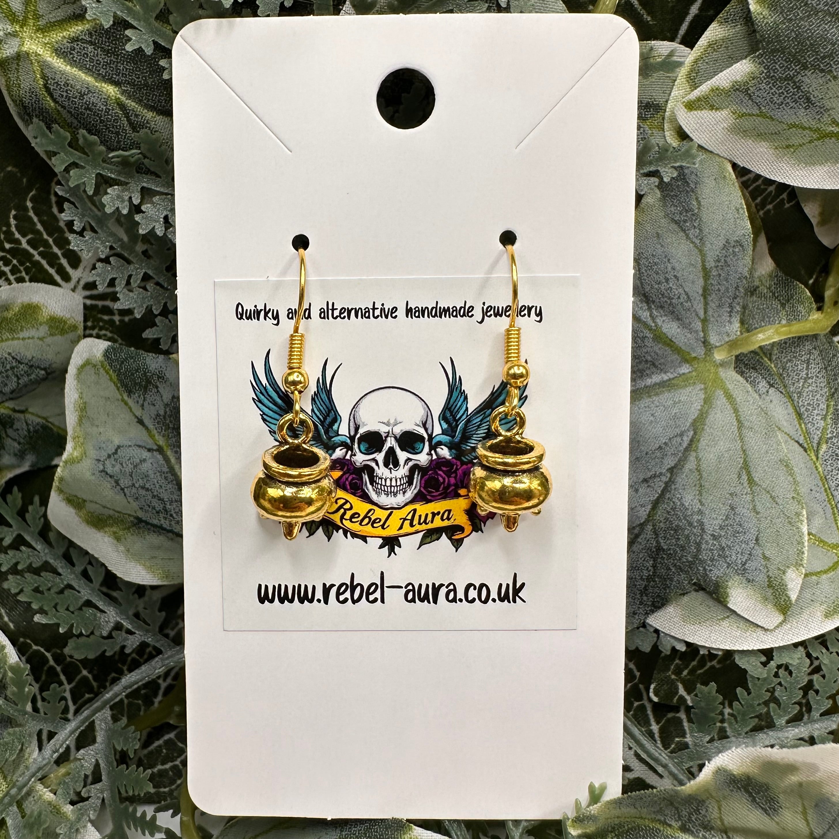 Gold Cauldron Charm Earrings