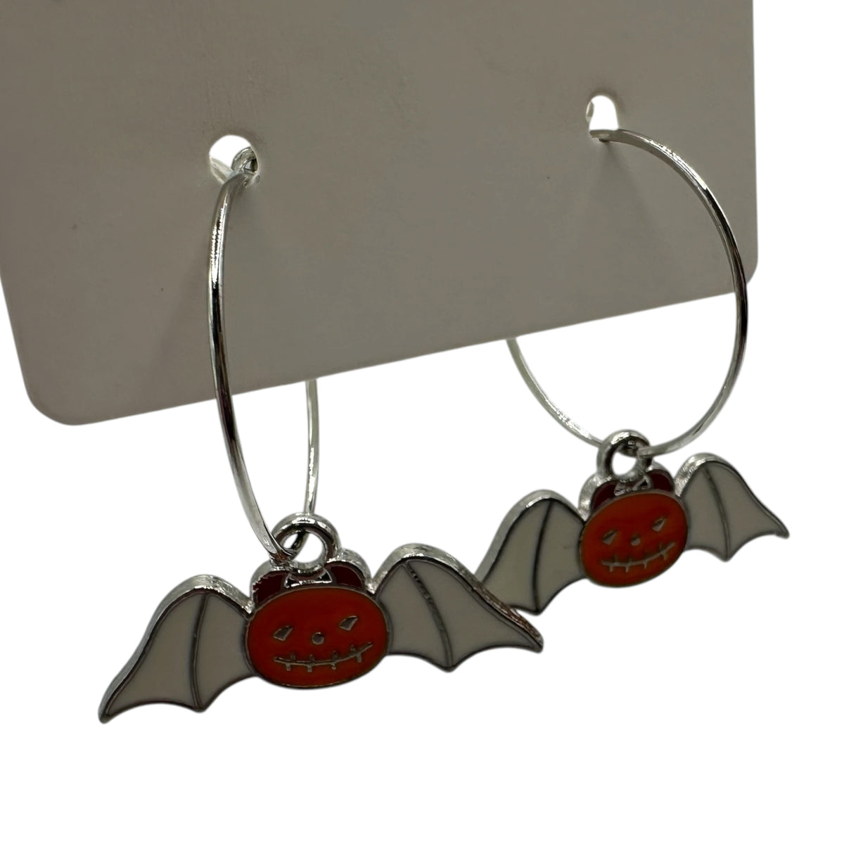 White-Winged Pumpkin Bat Charm Earrings