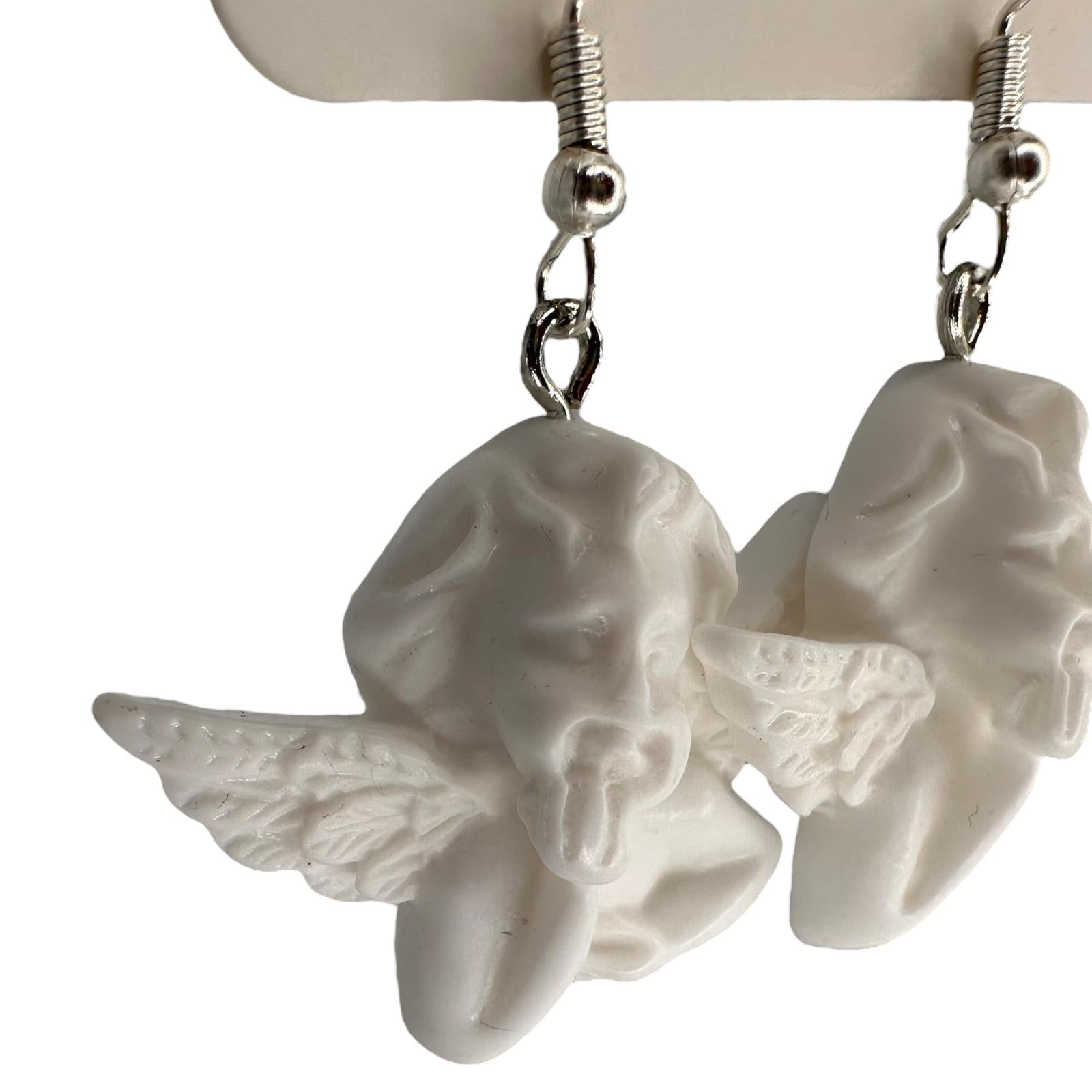 White Cherub Charm Earrings