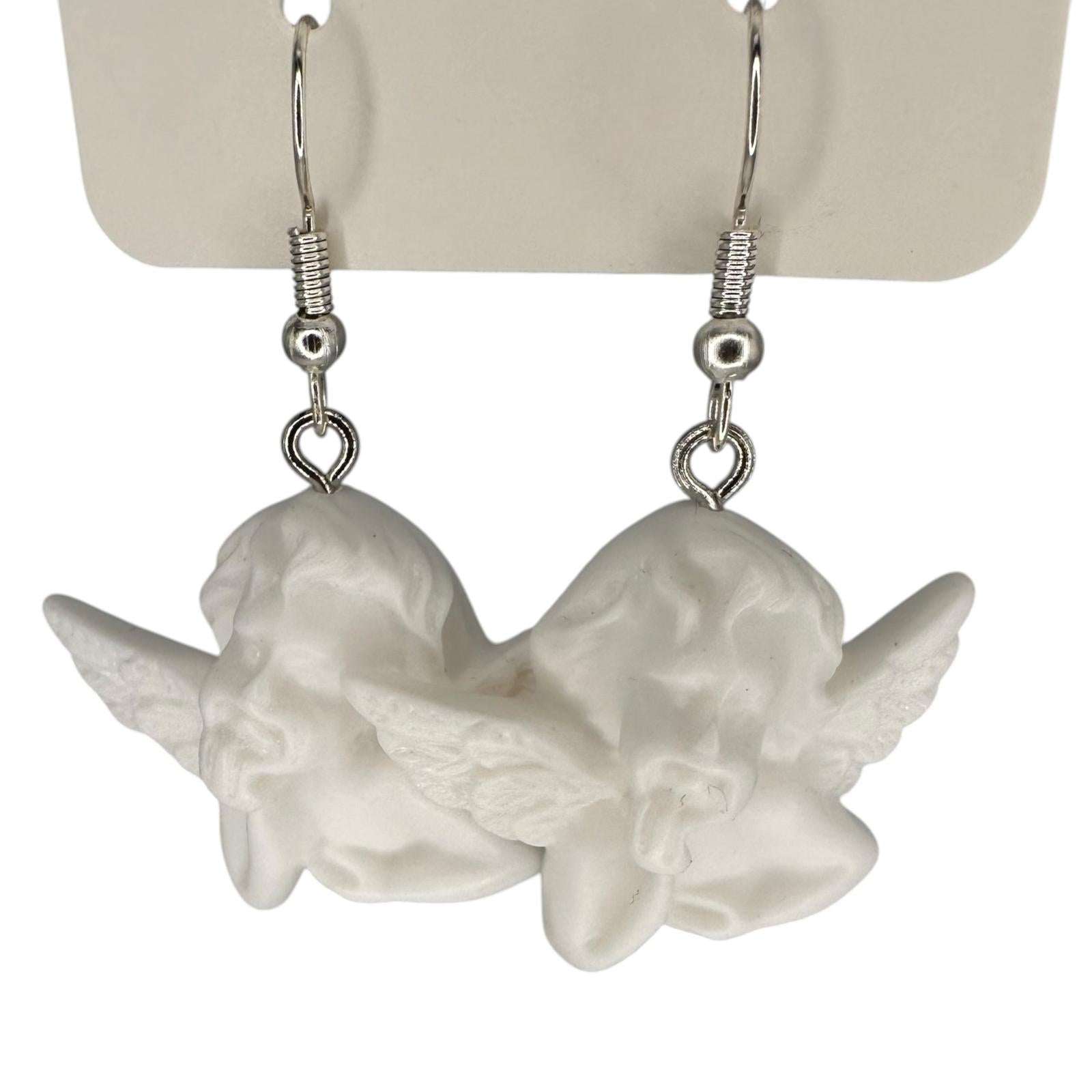 White Cherub Charm Earrings