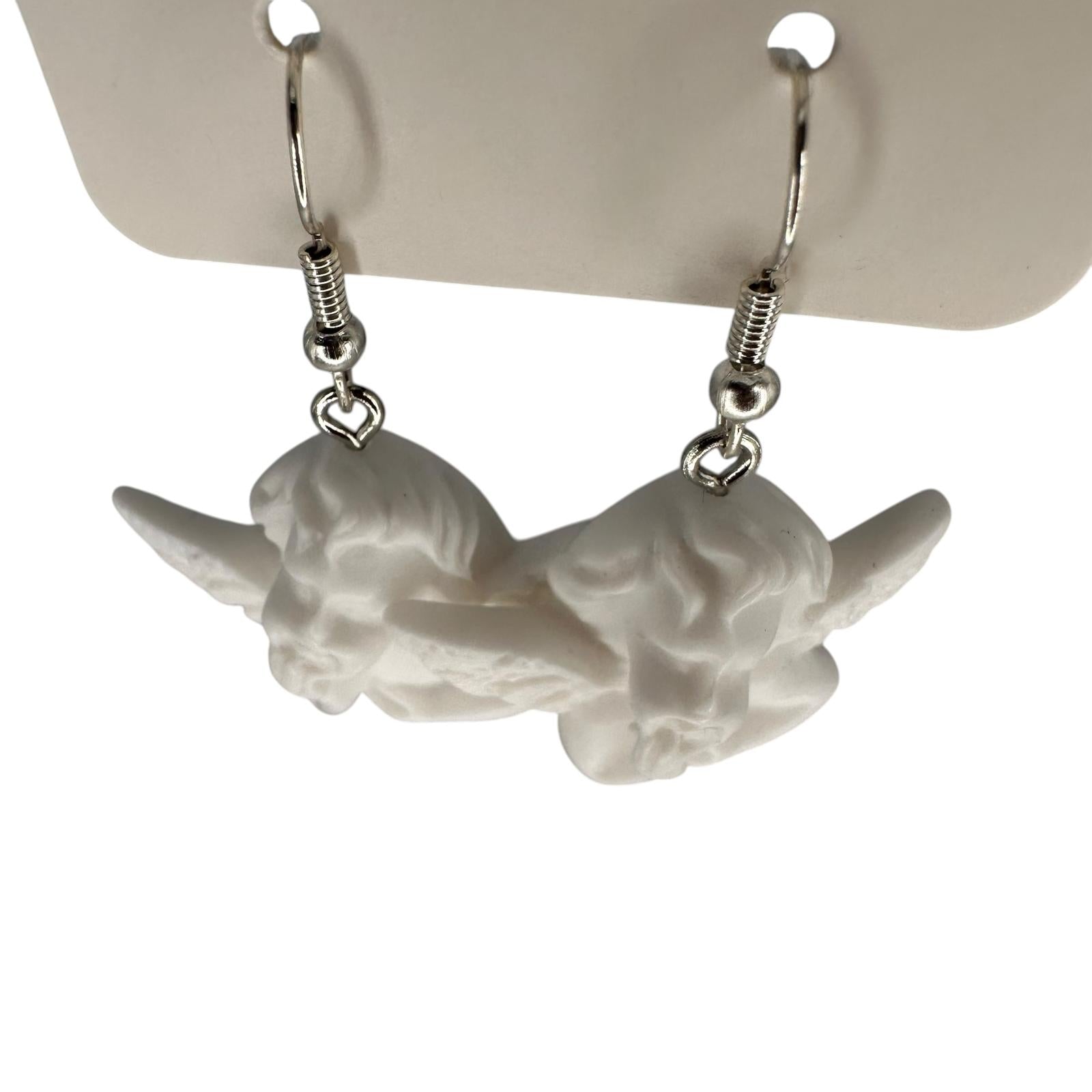 White Cherub Charm Earrings