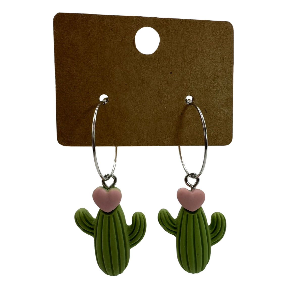 Green Cactus Heart Charm Earrings
