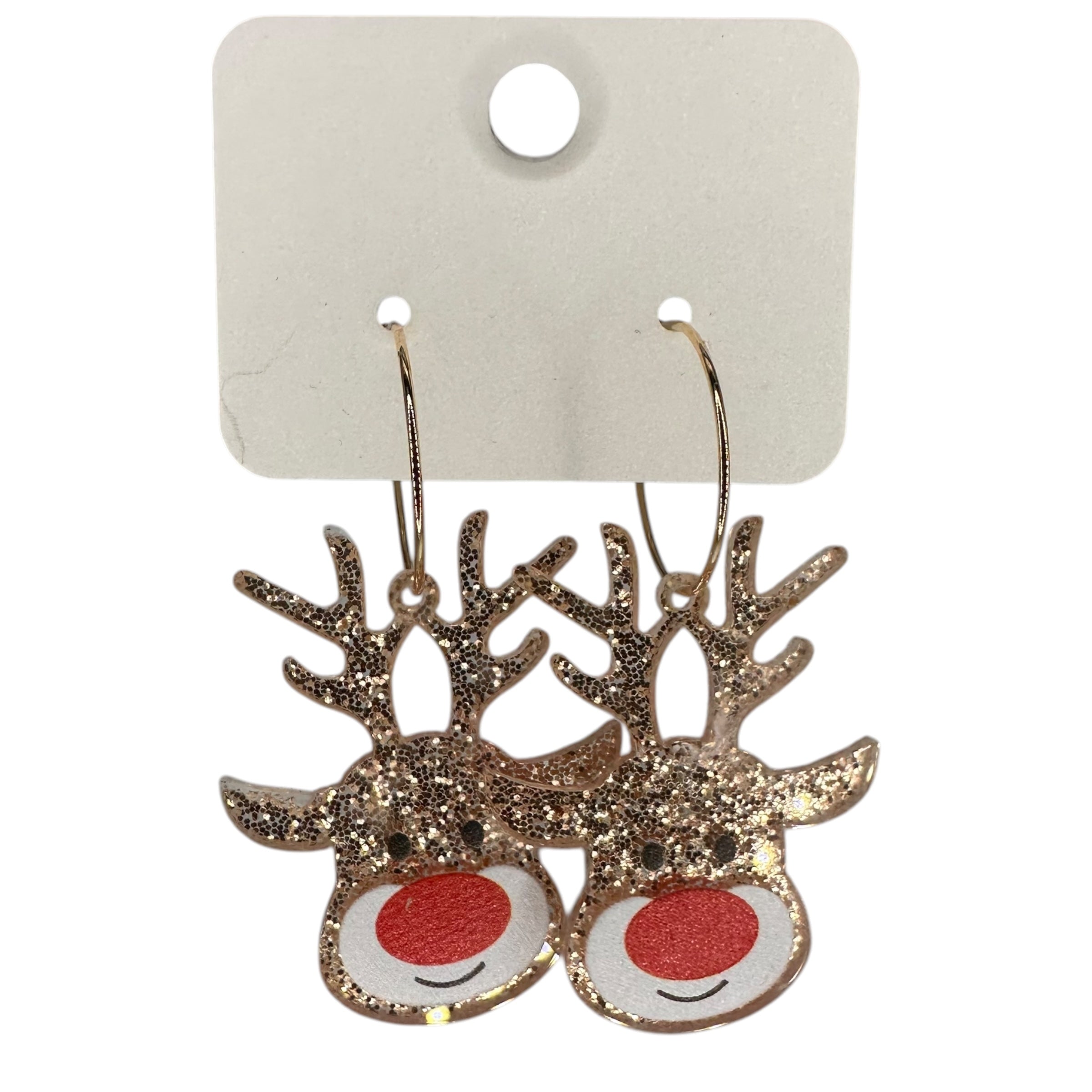 Sparkly Gold Rudolph Charm Earrings