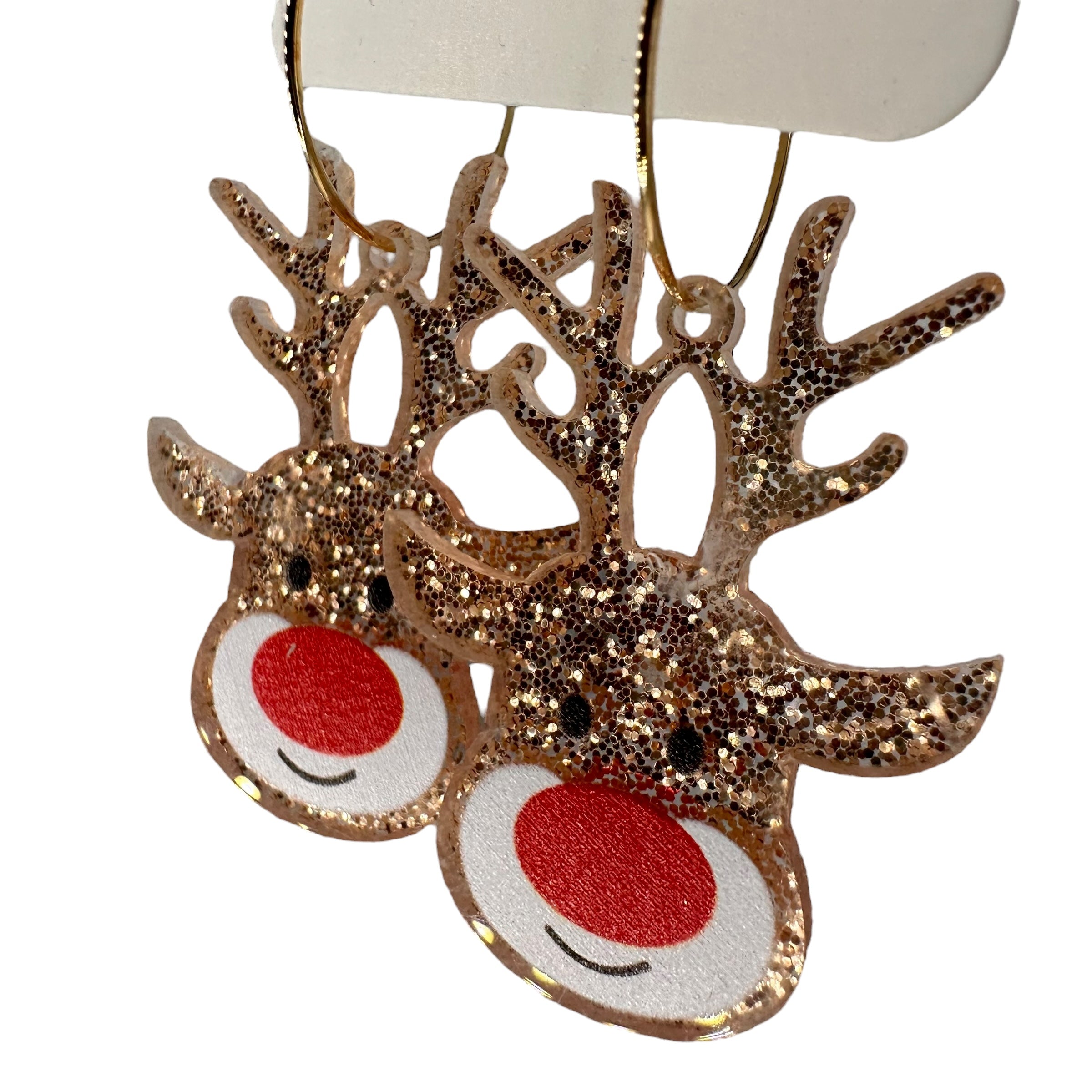 Sparkly Gold Rudolph Charm Earrings