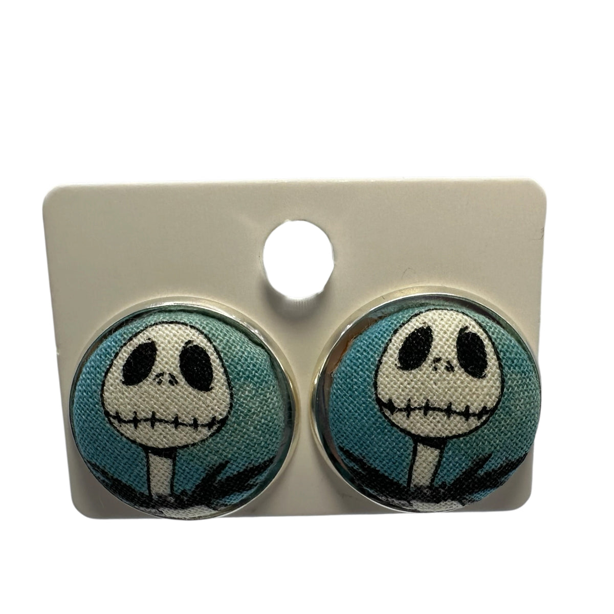 Close up of Sally stud earrings, Nightmare Before Christmas jewellery